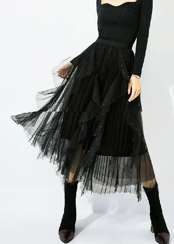 Final Sale Classy Black Elastic Waist Ruffles Nail Bead Tulle Beach Skirts Summer LY0854 Final Sale Classy Black Elastic Waist Ruffles Nail Bead Tulle Beach Skirts Summer LY0854