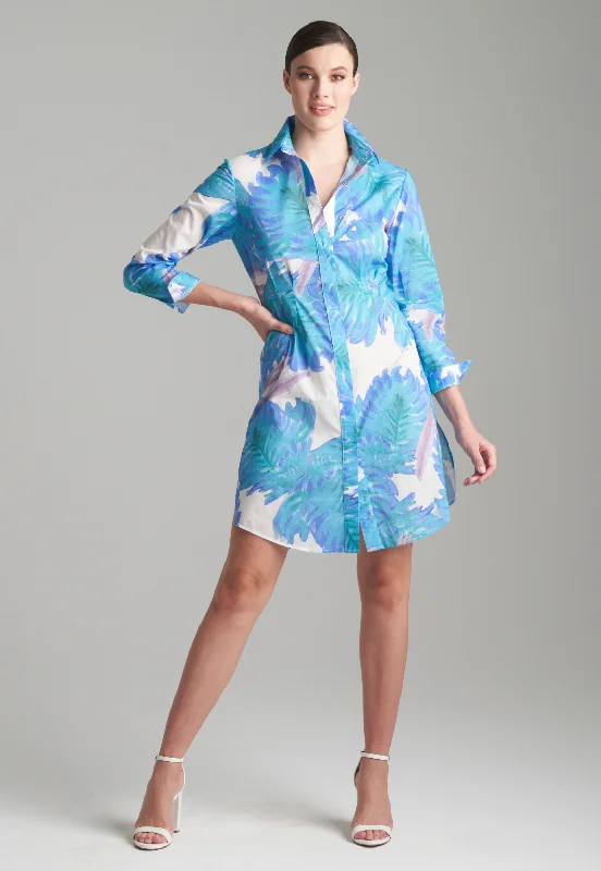 Closeout Fiona Cotton Shirtdress in Indigo Palm