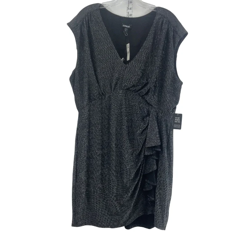 Don't Wait Express Black Metallic Silver Women's Ruffle Blouson Mini Sheath Dress XL New Don't Wait Express Black Metallic Silver Women's Ruffle Blouson Mini Sheath Dress XL New