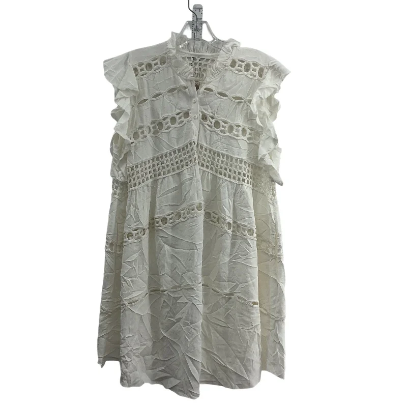 Super Deal Muche et Muchette White Macrame Knit Women's Henley Shirt Dress, S, Preowned