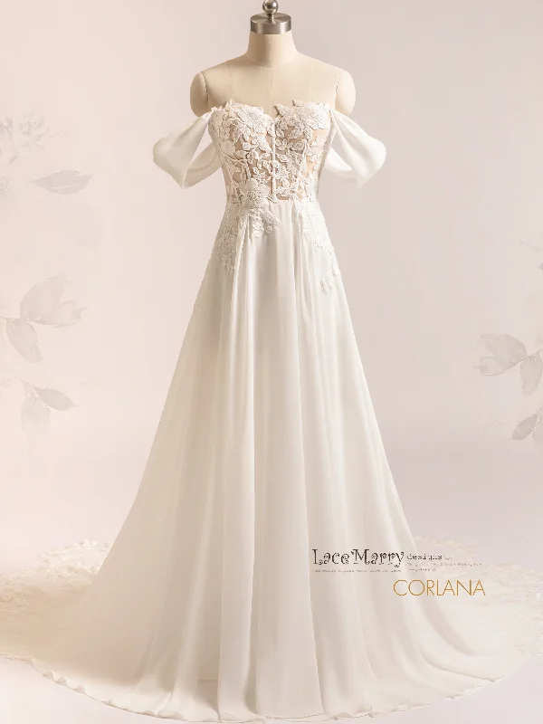Fantastic Deals CORLANA / A Line Chiffon Wedding Dress with Floral Bodice