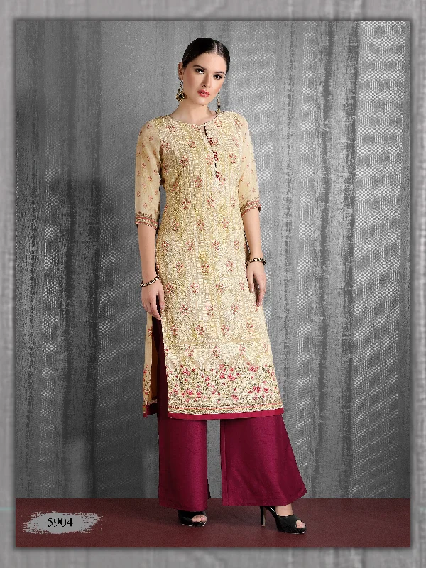 Limited Stock Beige and Maroon Embroidered Chikankari Kurti