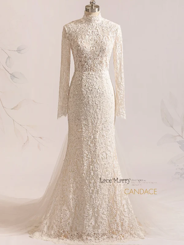 Special Price CANDACE / Full Lace Wedding Dress with Turtleneck