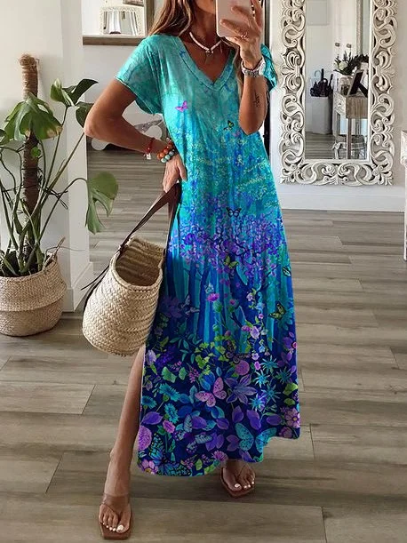 Quick Sale V Neck Casual Loose Dress  QPQ78