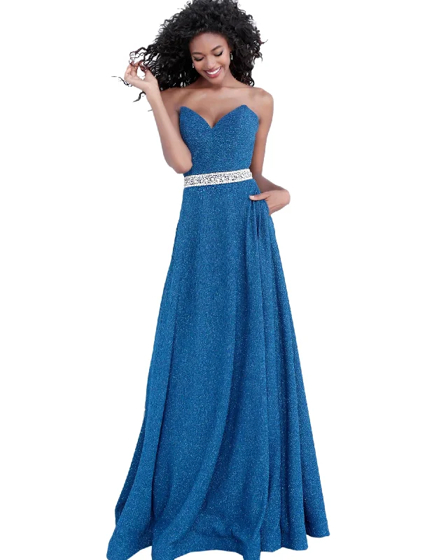 Can't Be Beat Jovani Atlantic Honor Crystal Embellished Belt Glitter Prom Dress