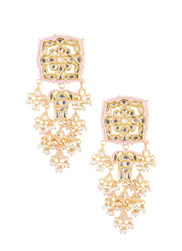 Price Rollback Kundan Earrings With Pink Meenakari - MRR264