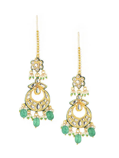 Massive Deals Kundan Earrings With Emerald Stone - MRR258