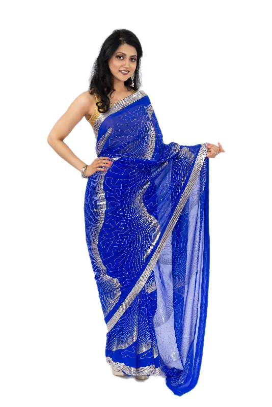Price Fest Sizzling Modern Royal Blue Ready-Made Pre-Pleated Sari