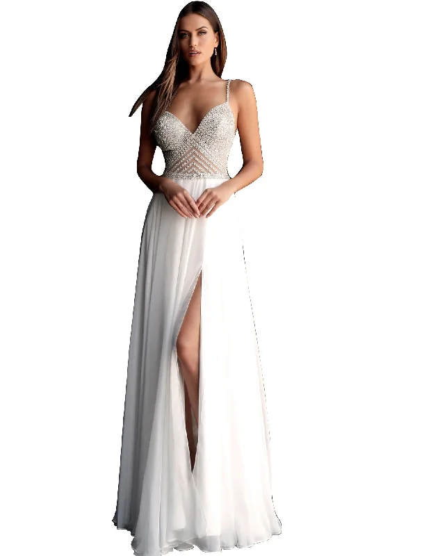 The Best Prices Jovani Off White High Slit Beaded Bodice Chiffon Prom Dress