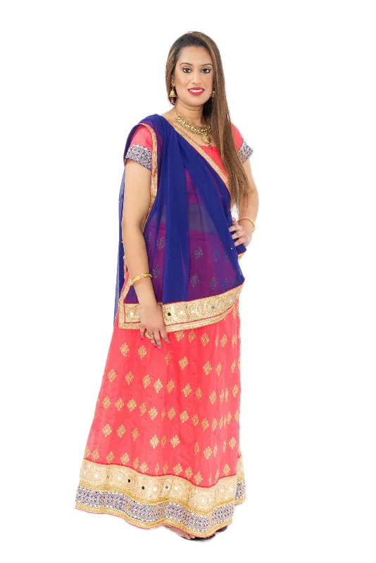 Weekend Deal Reach for the Stars Coral and Blue Indian Wedding Lehenga-SNT11084