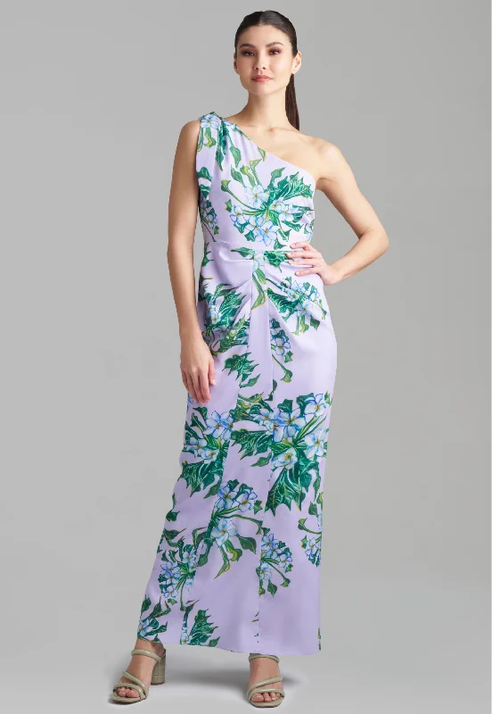 Grand Opening Sale Flora Silk Dress in Lavender Mock Coffee