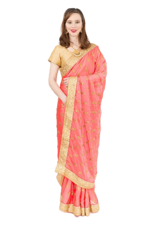 Discount Extravaganza Passionate Peach Pre-Pleated Party Wear Sari