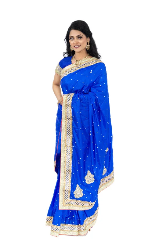 Closeout Sale Kashmira Royal Blue Pre-Pleated Indian Wedding Sari
