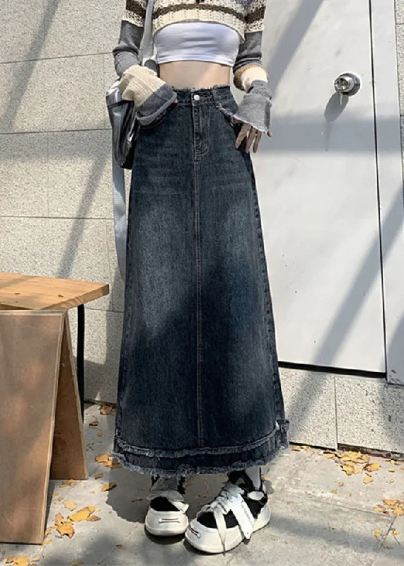 Act Now Vintage Blue Patchwork Button Denim A Line Skirts TY1012