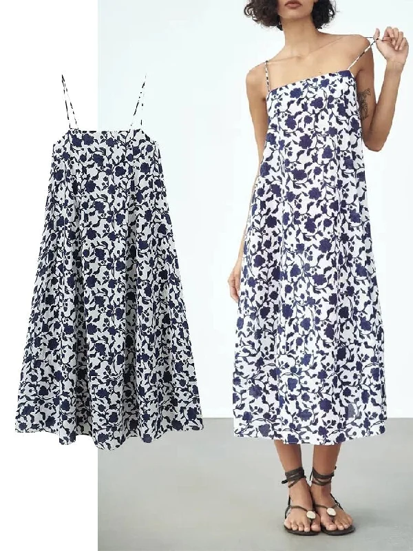 Take Advantage Printed Csmisole Mid Calf Sleeveless Party Dress