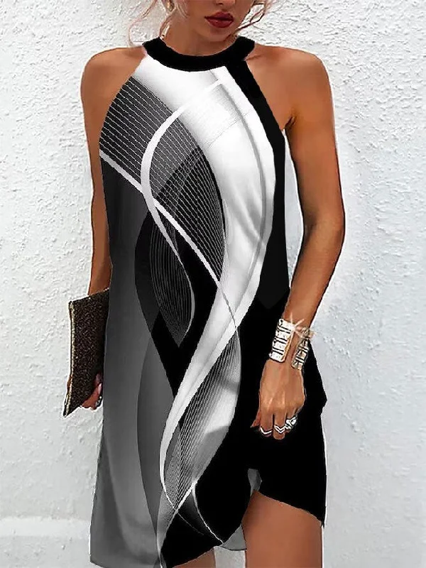 The Best Prices Casual Gradient Pattern Loose Halter Dress  QX69