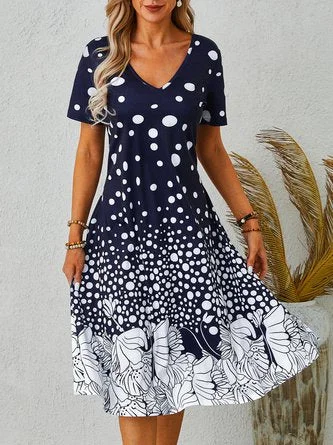 Amazing Deals V Neck Short Sleeve A-Line Holiday Knitting Dress QAH40