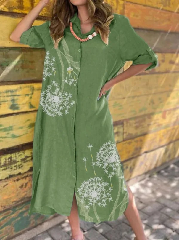 Act Now Women's Dandelion Print Long Sleeve Shirt Dress OY118