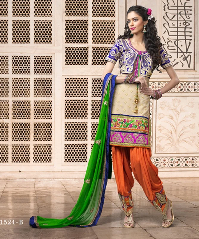 Big Discounts Beige Brown and Royal Blue Tantalizing Punjabi Salwar Kameez (D. No. 1524-B)