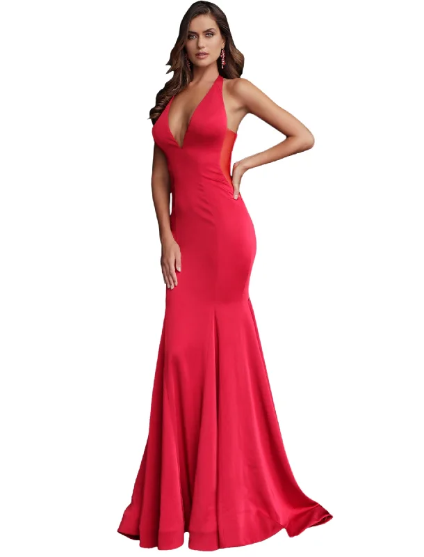 Instant Discount Jovani Red Plunging Neckline Open Back Prom Dress