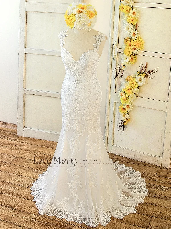 Price Drop Lace Applique Wedding Dress with Deep Sweetheart Neckline