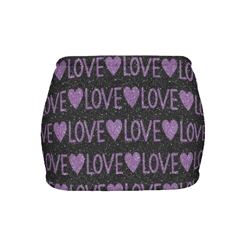 Fantastic Offers Sparking Purple Love And Hearts Slinky Micro Mini Skirt