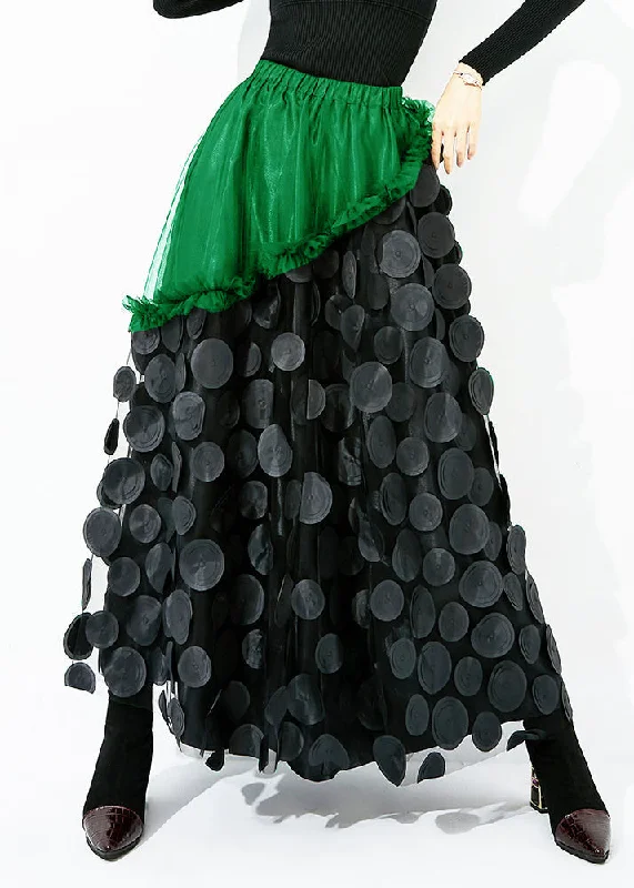 Final Markdown Original Design Green-Black Dot Elastic Waist Patchwork Wrinkled Tulle Skirt Summer LY0874 Final Markdown Original Design Green-Black Dot Elastic Waist Patchwork Wrinkled Tulle Skirt Summer LY0874
