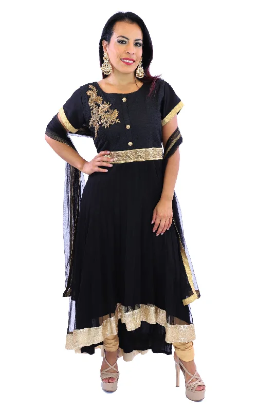 Final Clearance Beaming in Black and Gold Anarkali - 9200