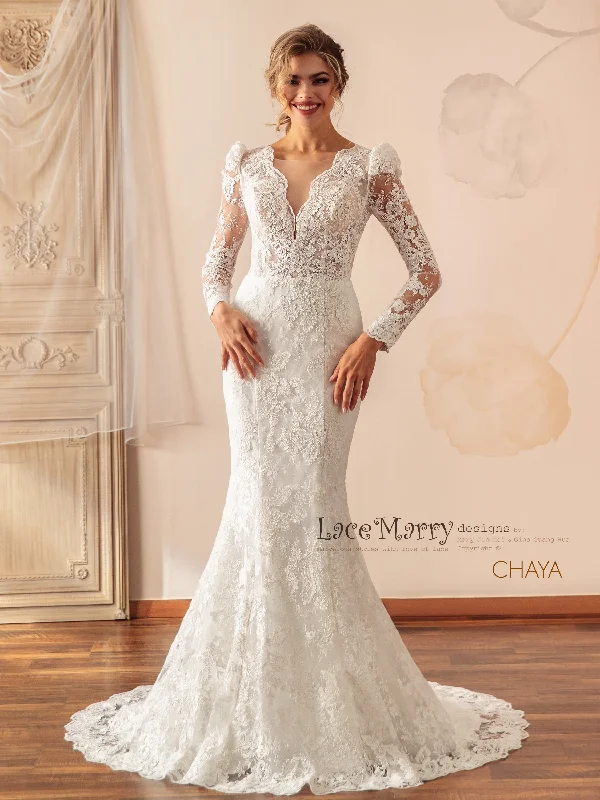 Season Finale Sale CHAYA / Sparkling Lace Wedding Dress with Puff Shoulder Long Sleeves Season Finale Sale CHAYA / Sparkling Lace Wedding Dress with Puff Shoulder Long Sleeves
