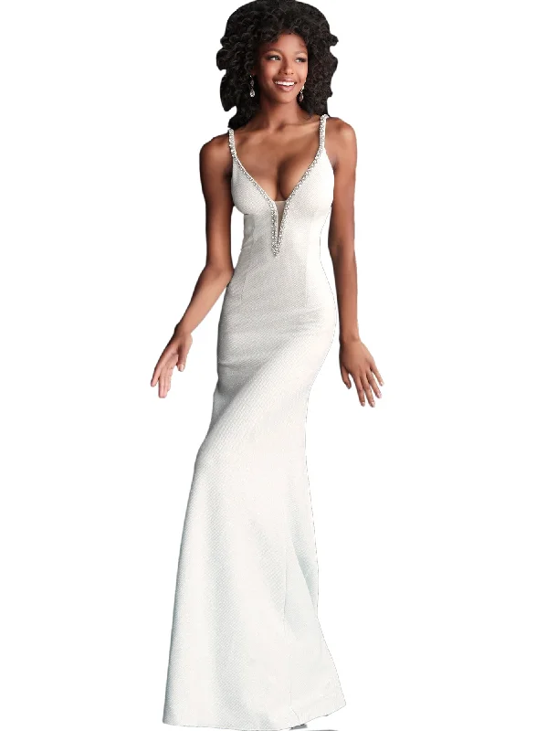 Great Deals Jovani Aqua Plunging Embellished Neckline Glitter Prom Dress