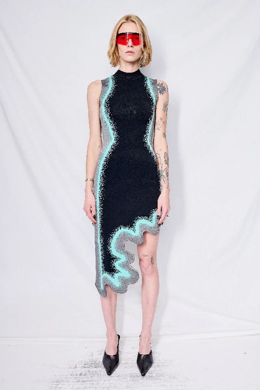 Markdowns Black/Blue Wavy Asymmetric Dress