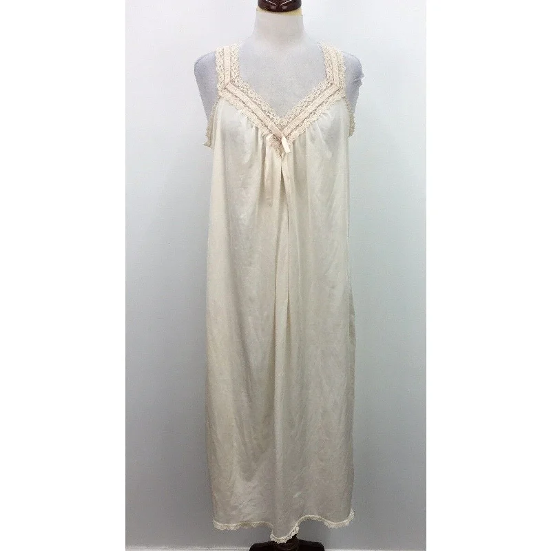 Online Only VTG Sliperfection Peachy Ivory Satin Lace Intimate Sleepwear Slip Gown Womens L Online Only VTG Sliperfection Peachy Ivory Satin Lace Intimate Sleepwear Slip Gown Womens L