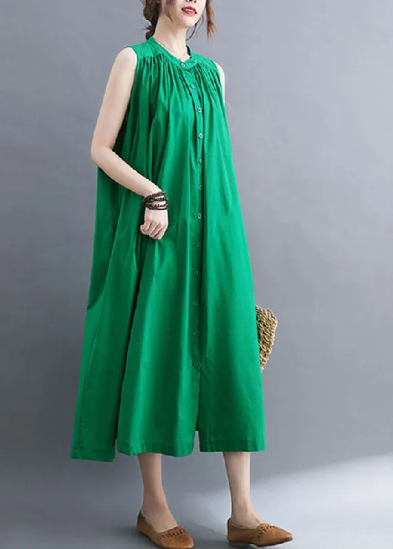 Value Deals Green Cotton A Line Dress O-Neck Oversized Summer AC2080