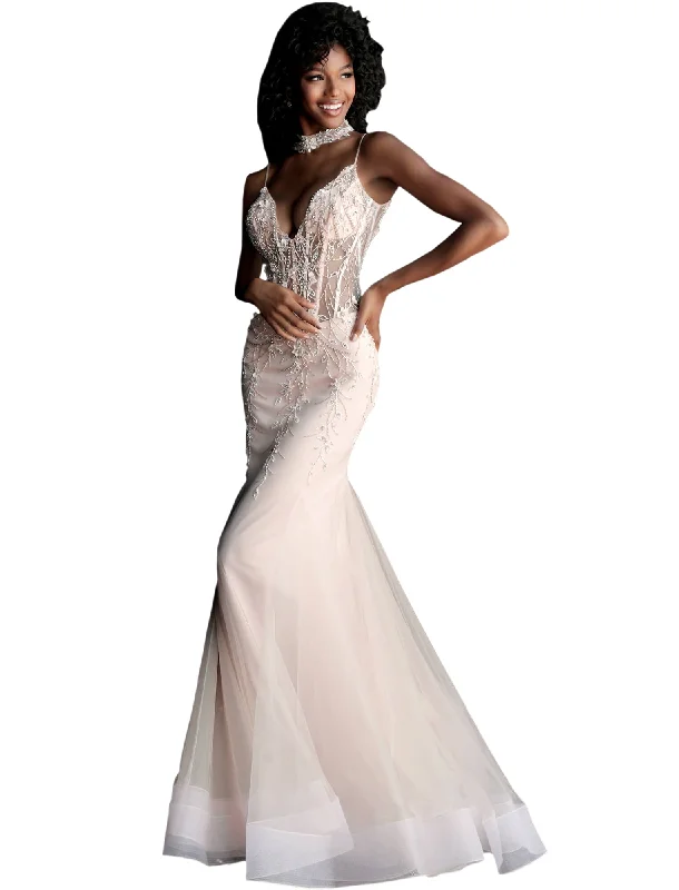 Price Break Jovani Blush Corset Bodice V Neck Mermaid Prom Dress