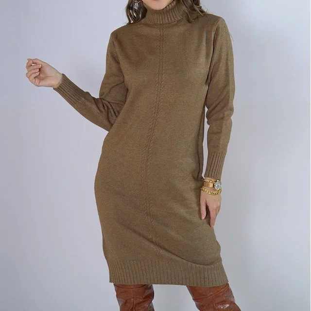 Act Now Turtleneck Plain Knit Sheath Dress CA1055