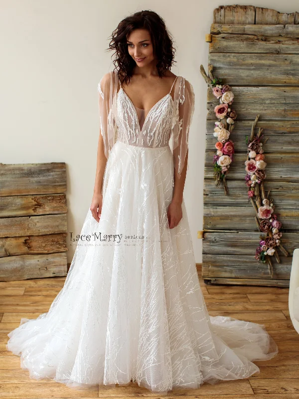 Midnight Sale Unique Lace Wedding Dress with A-Line Skirt