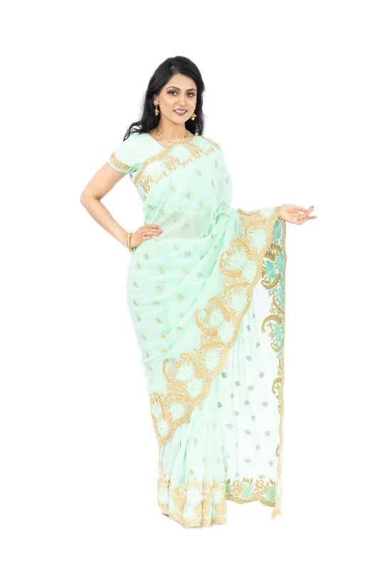 Limited Time Discount Pastel Green Pre-Pleated Ready-Made Sari-SNT10081