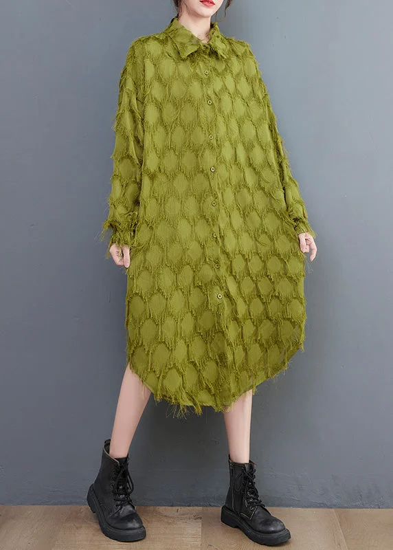 Lowest Prices Classy Green Asymmetrical Patchwork Maxi Shirts Dresses Spring AC2071
