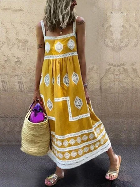 Season Finale Sale Women Fashion Bohemian Loose Casual Sleeveless Maxi Dress F4137