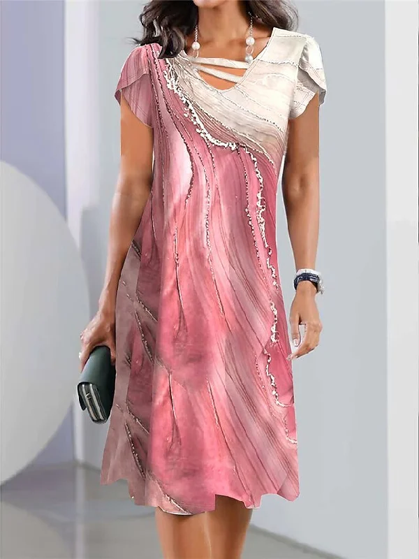 Buy Now V Neck Casual Gradient Pattern Dress  QM82