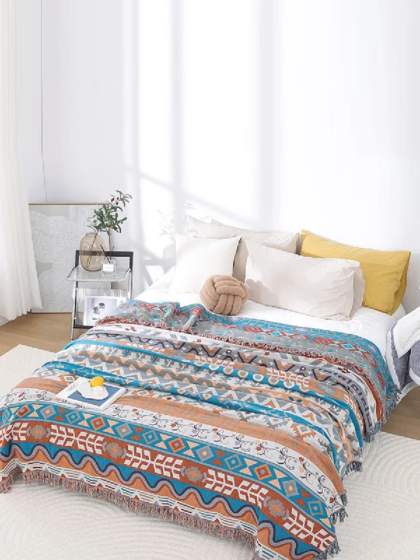 Lowest Price Cotton Summer Nap Ethnic Jacquard Tassel Spliced Blanket AS1033