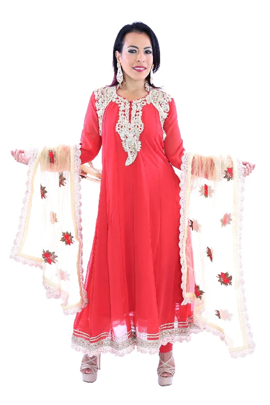 Bargain Prices Rosy Red and Gold Flirty Anarkali - 9006
