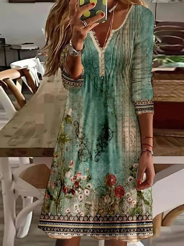 Mega Deal Women's Regular Fit V Neck Ethnic Dress AT10057