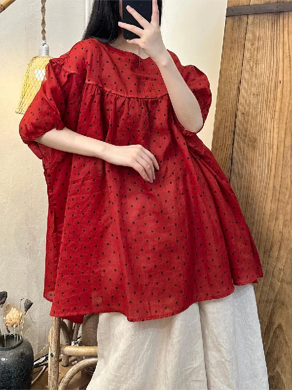 The Best Prices Women Summer Artsy Dot Loose Ramie Shirt TY1017