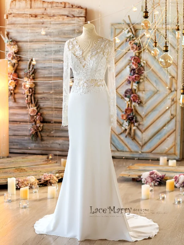 Seasonal Sale Fitted Skirt Wedding Dress with Long Lace Sleeves
