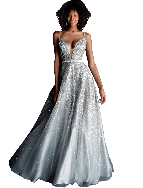 Clearance Sale Jovani Gunmetal Plunging Neckline Glitter A Line Prom Gown Dress