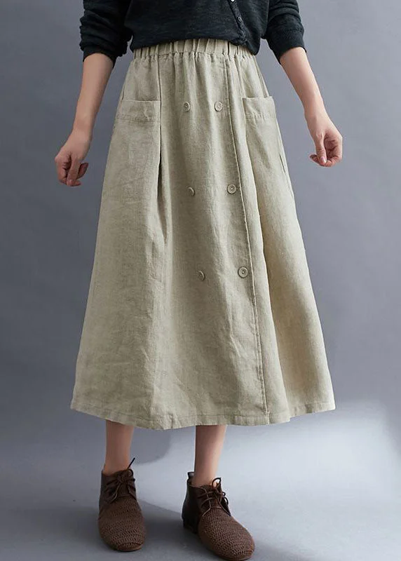 Bonus Savings Natural Apricot Wrinkled Pockets Patchwork Linen Skirts Summer LY0610
