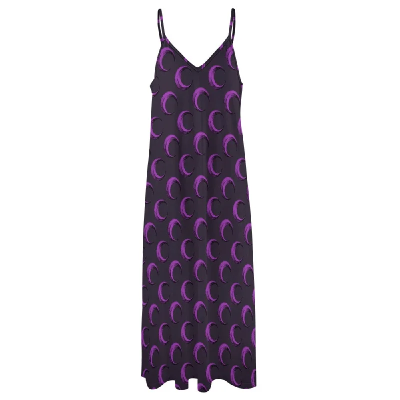 Price Cut Purple Crescent Moons Sling Ankle Long Dress