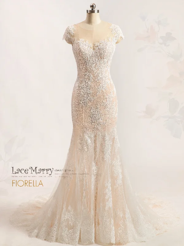Exclusive Preview FIORELLA / Nude Lace Wedding Dress with Illusion Sweetheart Neckline Exclusive Preview FIORELLA / Nude Lace Wedding Dress with Illusion Sweetheart Neckline