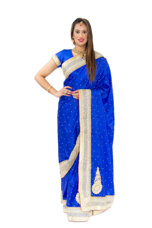Don’t Miss Out Dazzling Blue Ready-Made Pre-Pleated Sari-SNT10092